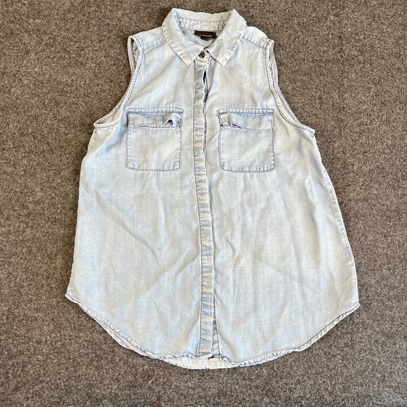 Who What Wear Tops - Who What Wear Womens Sleeveless Lyocell Chambray Normcore Shirt Light Blue Sz S